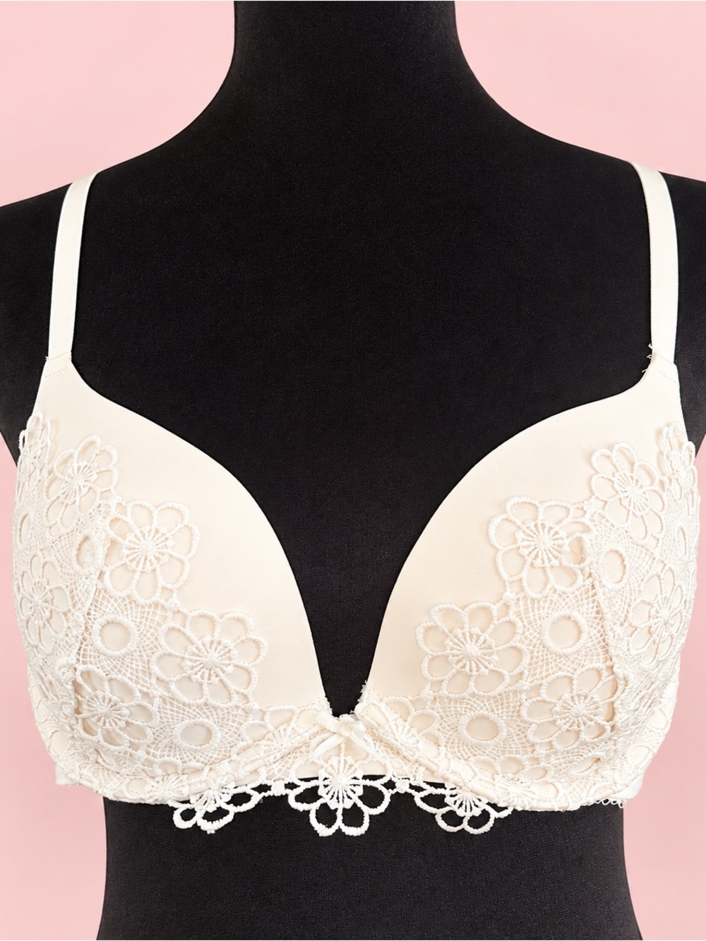Aerie White Lace/Crochet Underwire Padded & Push Up Racerback Bra 34B NWOT
